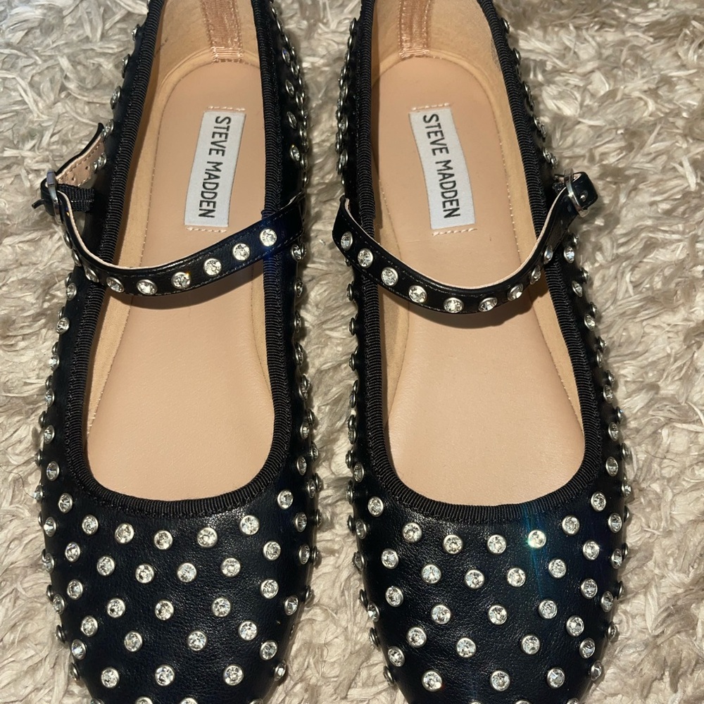 Steve Madden Black Rhinestone Flats